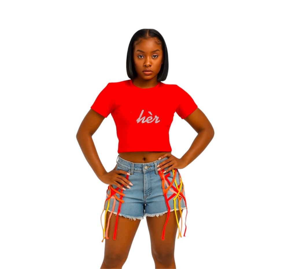 red crop top with rhinestone detail – Bling hèr Up by All hèr