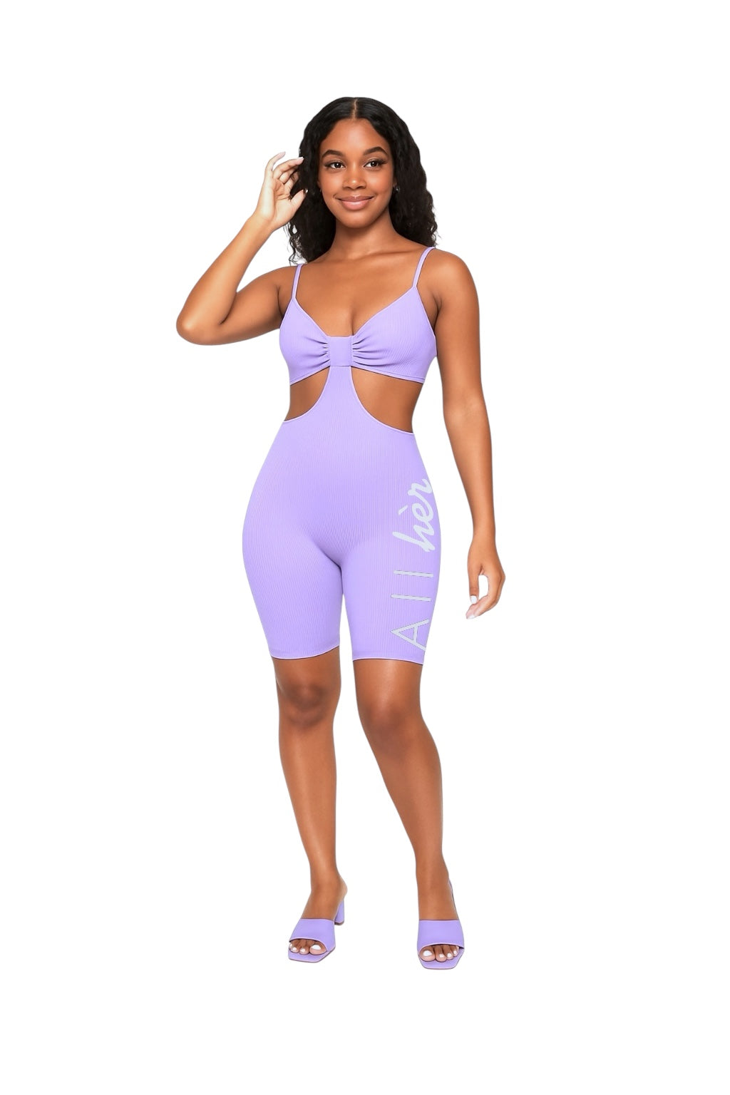 Lavender cut-out romper with sleek fit – Cut It Out hèr Romper by All hèr