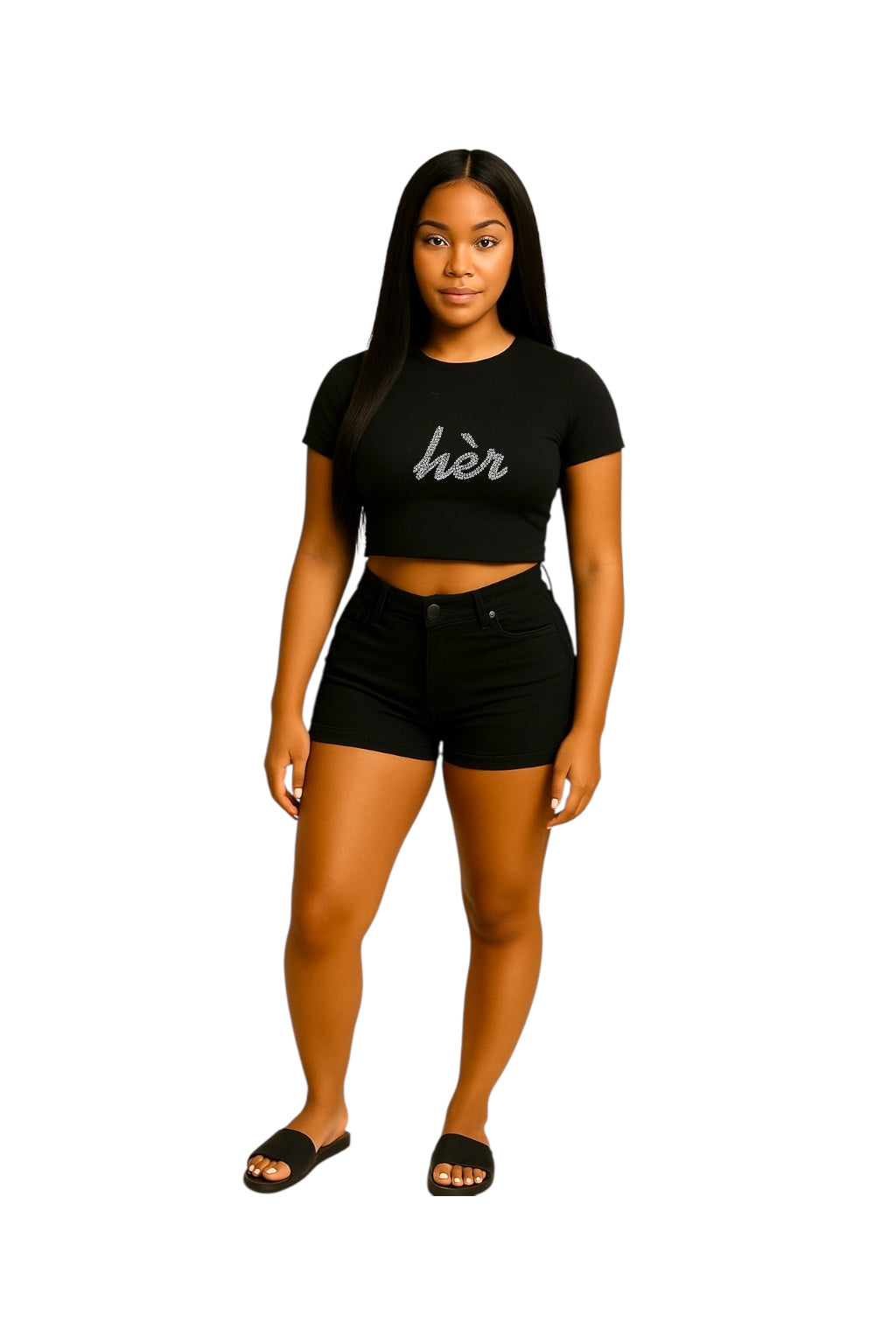 Black crop top with rhinestone detail – Bling hèr Up by All hèr