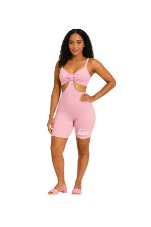 Pink cut-out romper with sleek fit – Cut It Out hèr Romper by All hèr