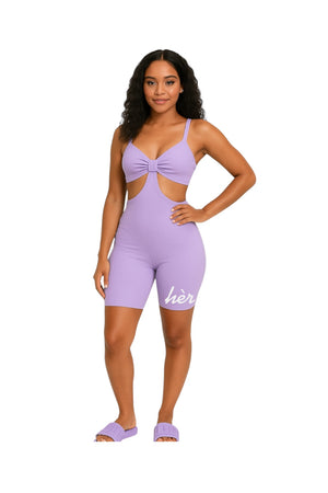 Lavender cut-out romper with sleek fit – Cut It Out hèr Romper by All hèr