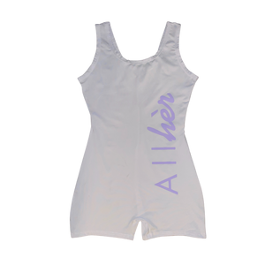 White All Hèr Romper w/ Purple Letters